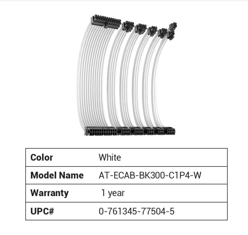 Antec CIP4 Cable Kit White  6 Pack 24ATX 44 EPS 16AWG Thicker High Performance 300mm long Length. Premium Sleeved  Universal