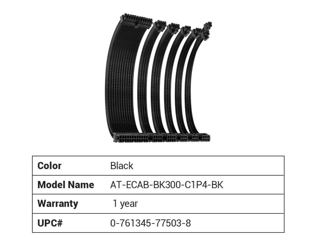 Antec CIP4 Cable Kit Black  6 Pack 24ATX 44 EPS 16AWG Thicker High Performance 300mm long Length. Premium Sleeved  Universal
