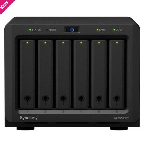 Synology DiskStation DS620 slim 6 Bay NAS Intel Celeron J3355  2-core 2.0 2GB DDR3L non-ECC SODIMM Hot Swappable 2xRJ-45 1GbE LAN 2xUSB 3.0 2 yrs wty