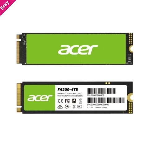 ACER FA 200-4TB M.2 SSD NVMe 2.0 PCIe Gen 4x4 Read speed 7100MB/ s Write Speed 6100MB/s BL.9BWWA.150 - 5 Year Warranty
