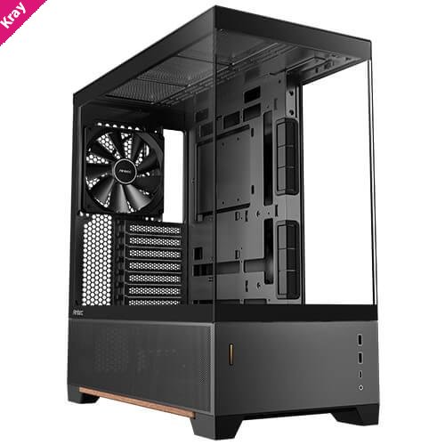 Antec C6 WOOD - Black, Mid Tower, ATX/Micro-ATX/ITX, Tempered Glass, USB-C 10Gbps, 3 PWM Fans, 360mm Radiator, 450mm GPU, 2Yr Wty