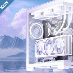 Antec C8 EATX mATX ITX Seamless Edge View Front and Side USBC 4mm Tempered Glass 360mm liquid cooler top bottom side. 2x USB 3.0 White Case.