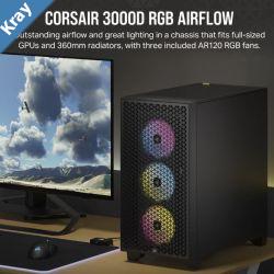 Corsair 3000D RGB AIRFLOW MidTower PC Case  Black ATX 360 GPU 170 CPU cooler 220 PSU 3x AR120 RGB 2x USBA 3.2 Gen 1