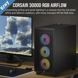 Corsair Carbide Series 3000D RGB Solid Steel Front ATX Tempered Glass Black 3x AR120 RGB Fans  Adapter preinstalled. USB 3.0 x 2 Audio Case LS