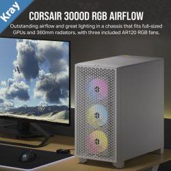 Corsair 3000D RGB AIRFLOW MidTower PC Case  White ATX 360 GPU 170 CPU cooler 220 PSU 3x AR120 RGB 2x USBA Gen 1