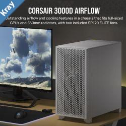 Corsair 3000D AIRFLOW MidTower PC Case  White ATX 360mm GPU 170mm CPU cooler 220mm PSU 360mm rad 2x SP120 2x USBC 3.2 Gen 1