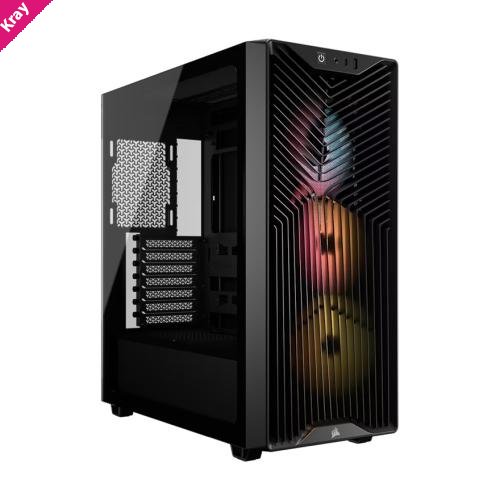 Corsair 3200D RS ARGB Mid-Tower PC Case -Black, ATX mATX ITX, TG panel, ARGB fans, 400mm GPU, 165mm CPU, 360mm rad, USB-C, 7 slots, 2x2.5 1x3.5, 2yr w