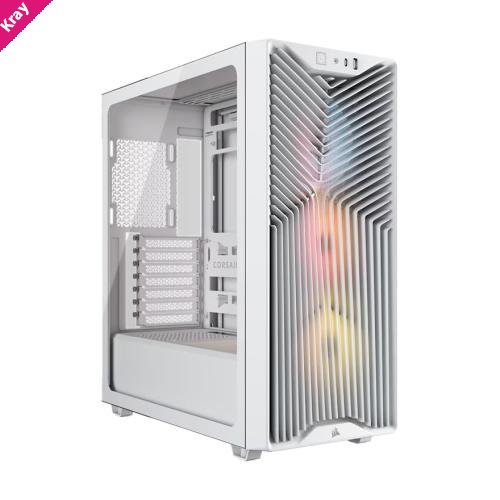Corsair 3200D RS ARGB Mid-Tower PC Case- White, ATX mATX ITX, TG panel, ARGB fans, 400mm GPU, 165mm CPU, 360mm rad, USB-C, 7 slots, 2x2.5 1x3.5, 2yr w