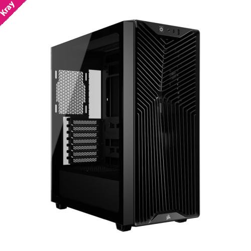 Corsair 3200D RS Mid-Tower PC Case - Black, ATX mATX ITX, TG panel, 400mm GPU, 165mm CPU, 360mm rad, USB-C, 7 slots, 2x2.5 1x3.5, 2yr wty, steel TG