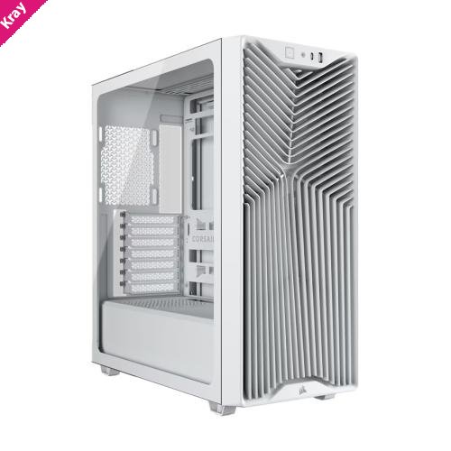 Corsair 3200D RS Mid-Tower PC Case - White, ATX mATX ITX, TG panel, 400mm GPU, 165mm CPU, 360mm rad, USB-C, 7 slots, 2x2.5 1x3.5, 2yr wty, steel TG