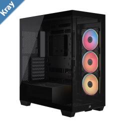 Corsair 3500X LXR RGB iCUE LINK MidTower PC Case  Black EATX Side 360mm Rad Glass Panels USBC RS ARGB Fans 425mm GPU iCUE LINK Ready