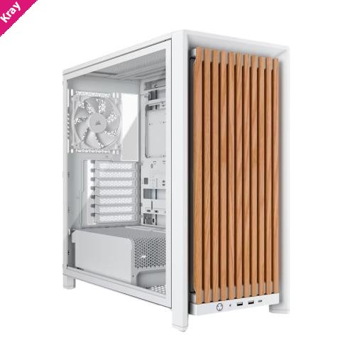 Corsair FRAME 4000D WOOD RS Modular Mid-Tower PC Case - White/Oak, E-ATX ATX mATX ITX, TG wood, 430mm GPU, 170mm CPU, 360mm rad, USB-C, vert GPU