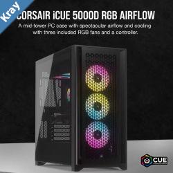 Corsair iCUE 5000D RGB High Airflow 3x AF120 RGB Elite Fan Lighting Node Pro Controller Tempered Glass MidTower Black Gaming Case