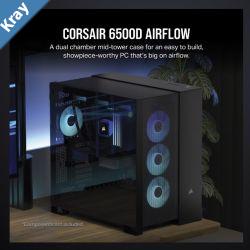 CORSAIR 6500D Airflow Tempered Glass ATX MidTower Mesh Front left Dual Chamber Black Case