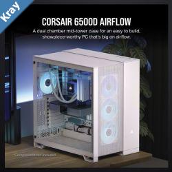 CORSAIR 6500D Airflow Tempered Glass ATX MidTower Mesh Left Front Dual Chamber White Case