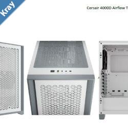 Corsair Carbide Series 4000D Airflow ATX Tempered Glass White 2x 120mm Fans preinstalled. USB 3.0 x 2 Audio IO. Case