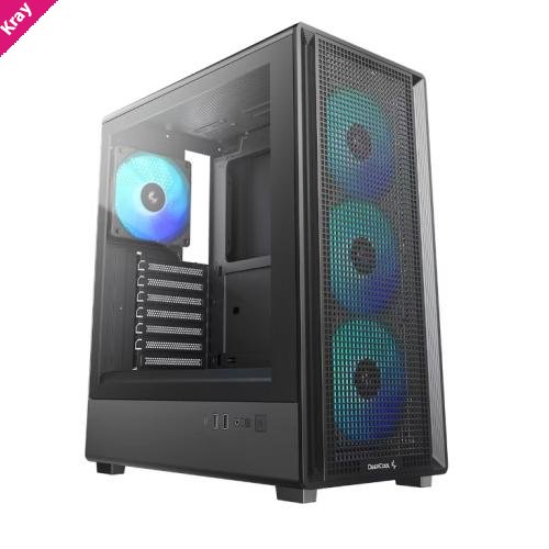 DeepCool CC550 4F High Airflow Mid Tower ATX Case, 4 Pre-Installed Fans, USB3.0 x1,USB2.0 x1,Type-C x1,Audio x1