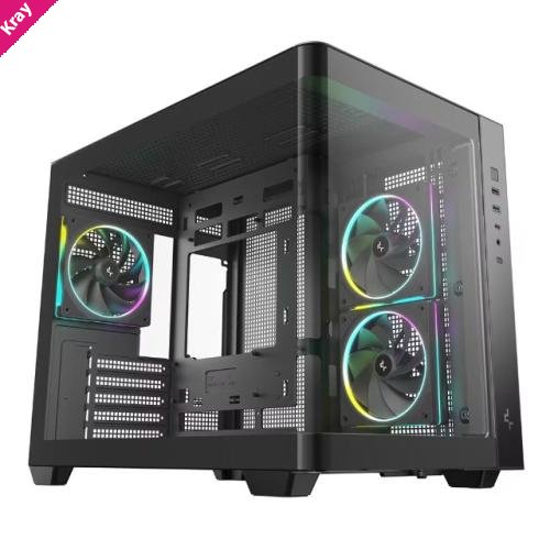 DeepCool CG330U 3F Panoramic Curved Glass Dual Chamber Micro-ATX Case, 3 Pre-installed PWM ARGB Fan, 1x USB-C,1× USB 3.0, 1×USB 2.0, Audio/Mic