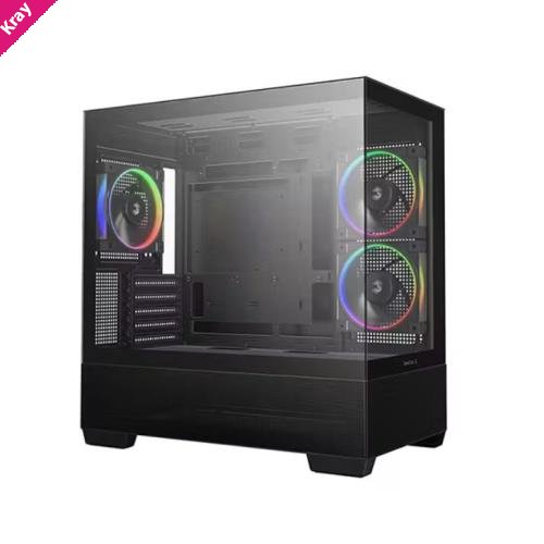 DeepCool CG380 3F Panoramic Dual Tempered Glass Micro ATX Case, 3 Pre-installed PWM ARGB Fans 1×USB-C Gen2, 2×USB 3.0, Audio/Mic