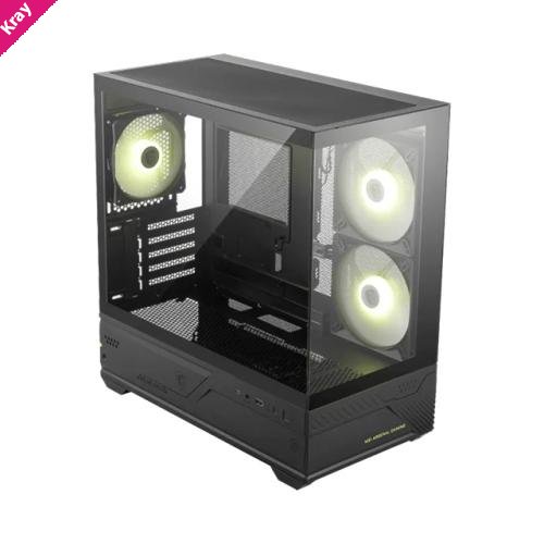 MSI MAG PANO M110R - Black, Mini Tower, 270° Panoramic Glass, Micro-ATX/Mini-ITX, 3x ARGB Fans, 360mm Radiator, 410mm GPU, USB-C, 5 Expansion Slots