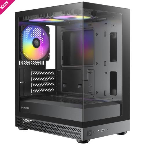 OKINOS AQUA UNO BLACK, Mini Tower, Micro-ATX/ITX, tempered glass, 3×120mm ARGB fans, USB 3.0 + Type-C, ≤309mm GPU, ≤165mm CPU cooler, steel