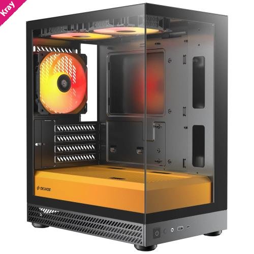 OKINOS AQUA UNO CANARY, Mini Tower, Micro-ATX/ITX, tempered glass, 3×120mm ARGB fans, USB 3.0 + Type-C, ≤309mm GPU, ≤165mm CPU cooler, steel