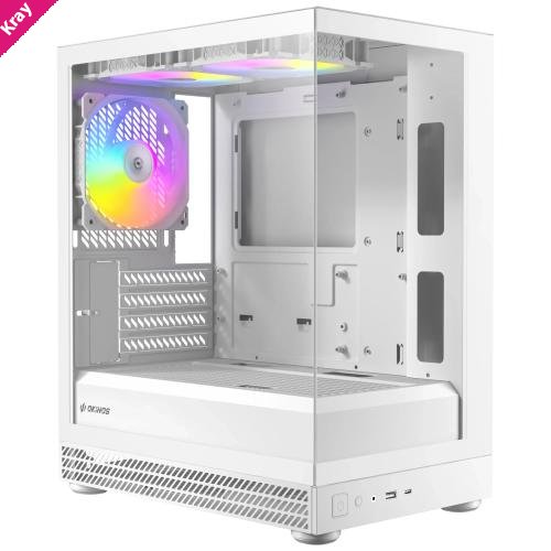 OKINOS AQUA UNO POLAR, Mini Tower, Micro-ATX/ITX, tempered glass, 3×120mm ARGB fans, USB 3.0 + Type-C, ≤309mm GPU, ≤165mm CPU cooler, steel