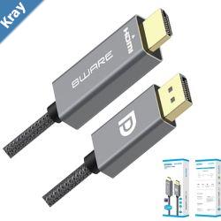 8ware 2m DisplayPort DP to HDMI Male to Male Adapter Converter Cable Retail Pack 1080P Nylon Braide for Video Card PC Notebook to Monitor Projector TV