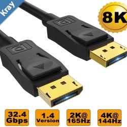 8Ware 3m Ultra 8K DisplayPort DP1.4 Cable  Male to Male Gold Plated 7680x4320 8K60Hz 4K144Hz 32.4Gbps UHD QHD FHD HDP HDCP HDTV HDR 28AWG