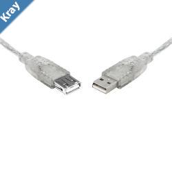 8Ware USB 2.0 Extension Cable 0.25m 25cm A to A Male to Female Transparent Metal Sheath Cable