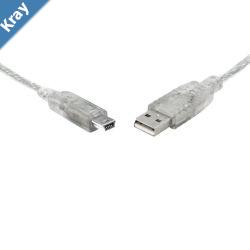 8Ware USB 2.0 Cable 1m A to MiniUSB B Male to Male Transparent