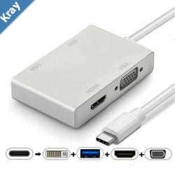 8ware 4in1 Hub 4K USB C to HDMI DVI VGA Adapter with USB 3.1 Gen 1 Port for Mac Book Pro 2018 Chromebook Pixel XPS Surface GoRetail Package
