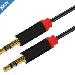 Astrotek 1m Stereo 3.5mm Flat Cable Male to Male Black with Red Mold  Audio Input Extension Auxiliary Car Cord