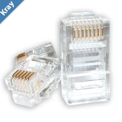 Astrotek RJ45 Jack Connector Modular Plug Crimp 8P8C CAT5e LAN Network Ethernet Head 2 Prong Blade 3u Transparent 20pack