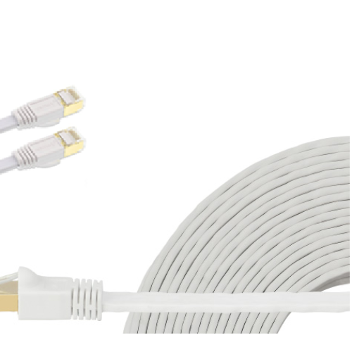 Edimax 1m White 40GbE Shielded CAT8 Network Cable - Flat 100% Oxygen-Free Bare Copper Core, Alum-Foil Shielding, Grounding Wire, Gold Plated RJ45