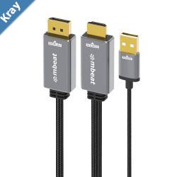 mbeat Tough Link 1.8m HDMI to DisplayPort Cable with USB Power  4K60Hz 38402160 1440p120Hz 1080p120Hz