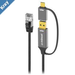 mbeat Tough Link 3m USB  USBC to RJ45 Ethernet Cable  Space Grey