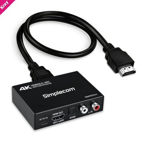 Simplecom CM423v4 HDMI 2.0 Audio Extractor Dual-Mode with ARC/eARC Optical SPDIF 2RCA 3.5mm Stereo 4K@60Hz