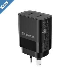 Simplecom CU221 Dual USBC Fast Wall Charger PD 20W for Phone Tablet
