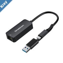 Simplecom NU405 SuperSpeed USBC and USBA to 2.5G Ethernet Network Adapter Aluminium 2.5Gbps LAN