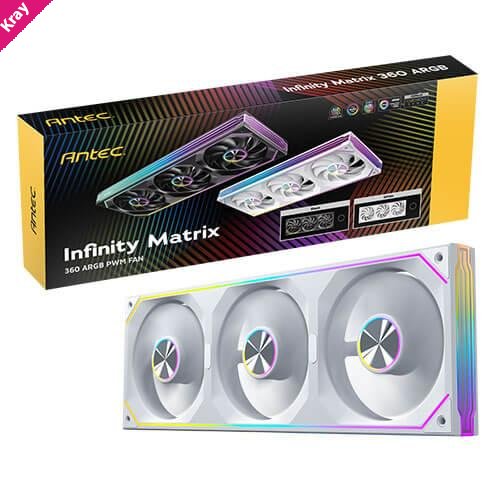 Antec IM 360 ARGB White, 360mm Triple PWM Fan Kit, ARGB, 800-1800RPM, 134.43CFM, 1.48mmAq Air Pressure, Hydraulic Bearing, 2Y Warranty