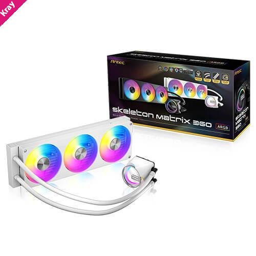 Antec Skeleton Matrix 360 ARGB - White, 360mm AIO, ARGB, 2400RPM, 74.23 CFM, 2.6mmH₂O, Intel/AMD, 3-Year Warranty