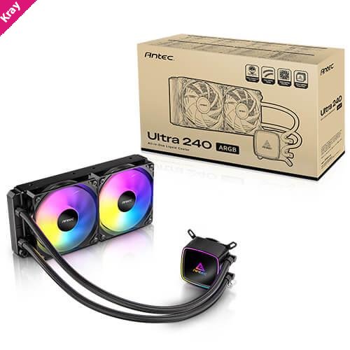Antec Ultra 240 ARGB, 240mm AIO, ARGB PWM fans, 1800RPM, 67.62 CFM, 2.09mmH₂O, Intel/AMD, 2-Year Warranty