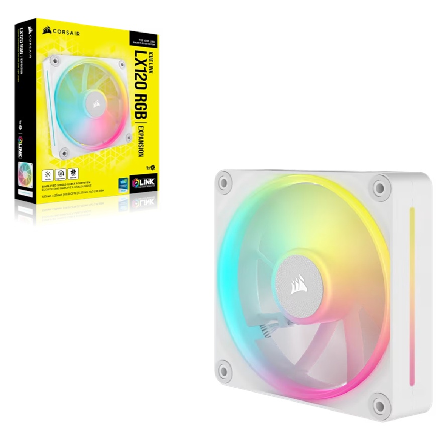 Corsair LX120 White Single iCUE LINK LX120 RGB 120mm PWM Single Fan Expansion  White