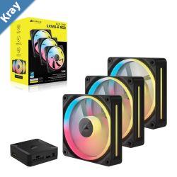Corsair iCUE LINK LX120R RGB 120mm PWM Reverse Fans Starter Kit Triple Pack  Black 66.7CFM 2400RPM 37.7dBA 0.4A Static Pressure Magnetic Dome