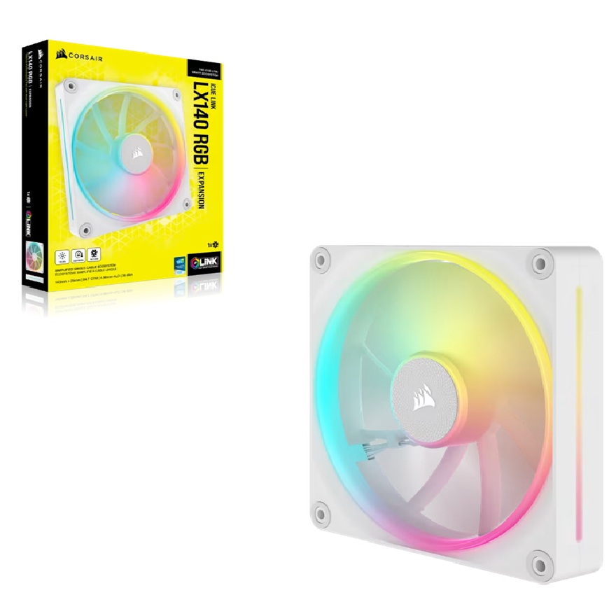 Corsair iCUE LINK LX140 RGB 140mm PWM Single Fan Expansion  White FAN SIZE 140mm x 25mm LED Color RGB  FIVEYEAR WARRANTY