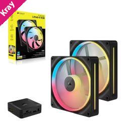 Corsair iCUE LINK LX140-R RGB 140mm PWM Reverse Fans Starter Kit Dual Pack -Black: 90.6 CFM, 2000 RPM, 38.3 dBA, 0.45A, Static Pressure, Magnetic Dome