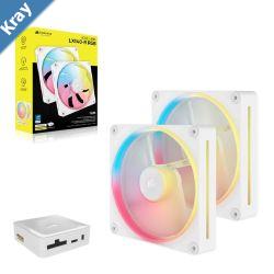 Corsair iCUE LINK LX140R RGB 140mm PWM Reverse Fans Starter Kit Dual Pack White 90.6 CFM 2000 RPM 38.3 dBA 0.45A Static Pressure Magnetic Dome