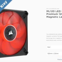Corsair ML ELITE Series ML120 LED ELITE 120mm Magnetic Levitation Red LED Fan with AirGuide Single Pack LS