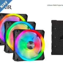 Corsair QL120 RGB Triple Fan Kit with Lighting Node Core ICUE 120mm RGB LED PWM Fan 26dBA 41.8 CFM 3 Fan Pack LS